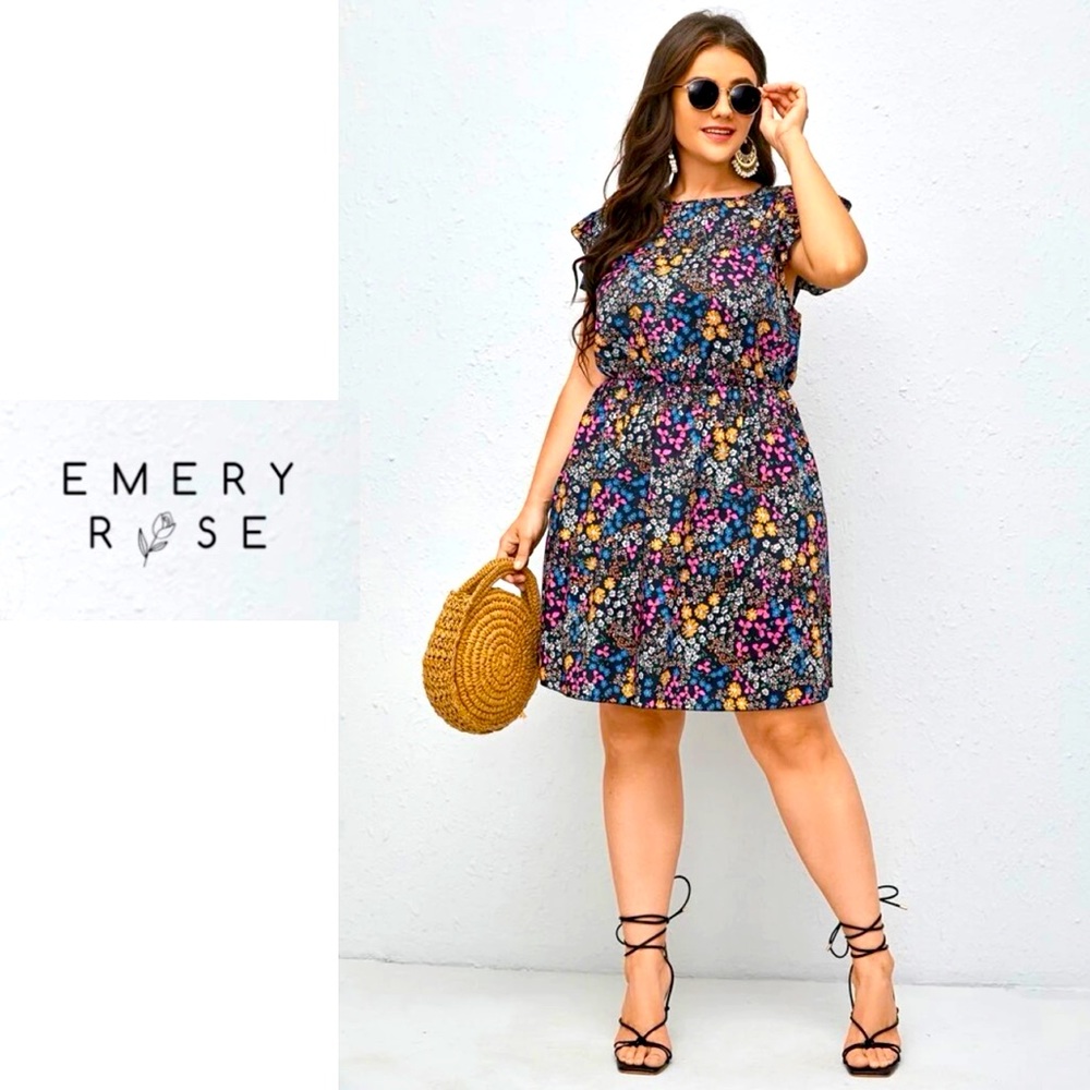 WORN ONCE! Emery Rose/SHEIN Curve Multicolor Floral Mini Dress in 3XL/USW 18